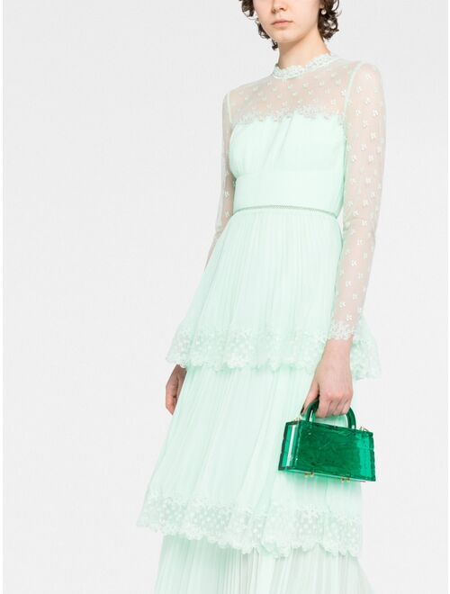 Self-Portrait lace-trimmed chiffon tiered dress