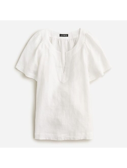 Flutter-sleeve linen V-neck top