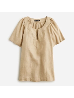 Flutter-sleeve linen V-neck top