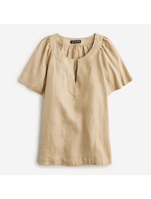 J.Crew Flutter-sleeve linen V-neck top