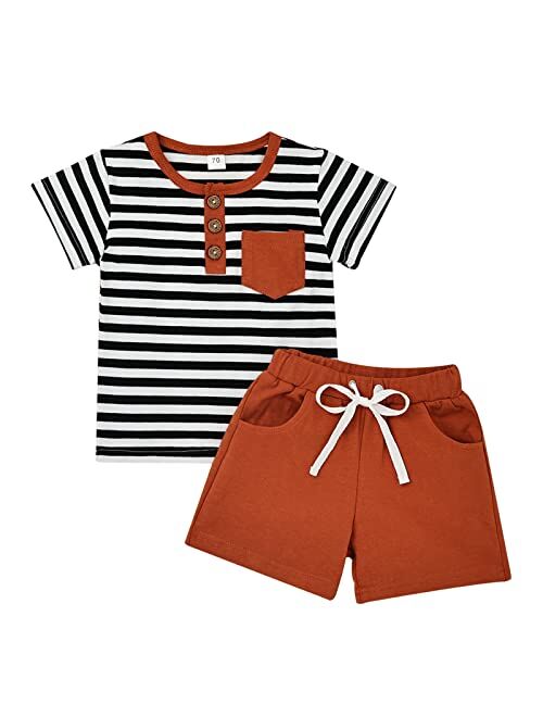 FOCUTEBB Toddler Baby Boy Clothes Short Sleeve Striped Tops T-Shirt Casual Shorts Set 2PC Little Boy Clothing Summer Outfits