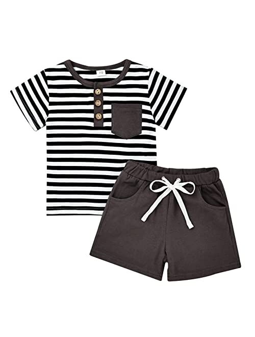 FOCUTEBB Toddler Baby Boy Clothes Short Sleeve Striped Tops T-Shirt Casual Shorts Set 2PC Little Boy Clothing Summer Outfits