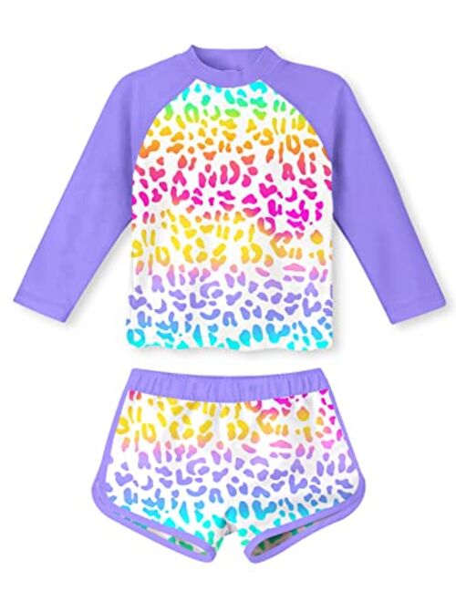 TUONROAD Girls 2 Pieces Rash Guard Swimsuit Long Sleeve Tankini for 4-10 Years