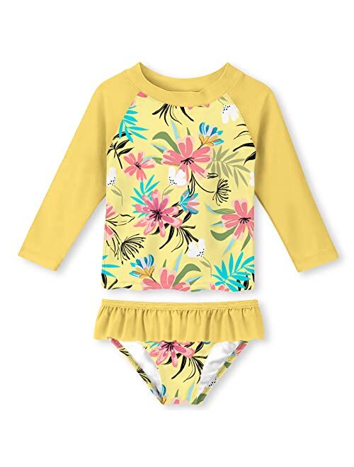 Funnycokid Girls Rash Guard Swimsuit Set Long Sleeve Two Piece Bathing Suit with UPF 50+ UV 2-10 Years