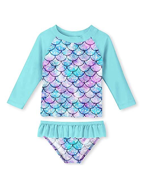 Funnycokid Girls Rash Guard Swimsuit Set Long Sleeve Two Piece Bathing Suit with UPF 50+ UV 2-10 Years