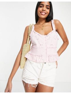 eyelet pintuck cami top in pink