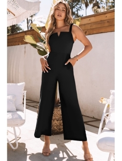 BLENCOT Sleeveless Jumpsuits For Women Dressy Casual V Neck Wide Leg Long Pants Slip Rompers Summer Overalls