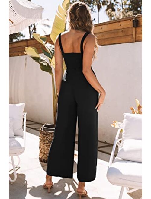 BLENCOT Sleeveless Jumpsuits For Women Dressy Casual V Neck Wide Leg Long Pants Slip Rompers Summer Overalls