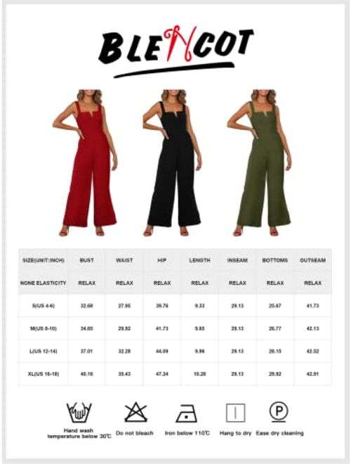 BLENCOT Sleeveless Jumpsuits For Women Dressy Casual V Neck Wide Leg Long Pants Slip Rompers Summer Overalls