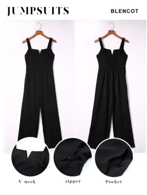 BLENCOT Sleeveless Jumpsuits For Women Dressy Casual V Neck Wide Leg Long Pants Slip Rompers Summer Overalls