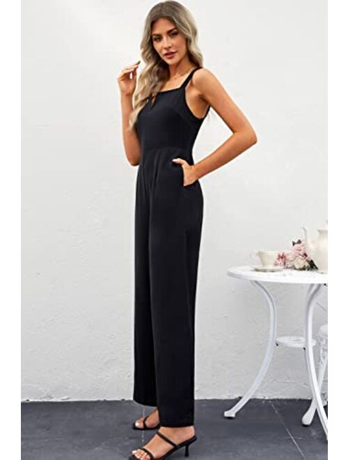 BLENCOT Sleeveless Jumpsuits For Women Dressy Casual V Neck Wide Leg Long Pants Slip Rompers Summer Overalls