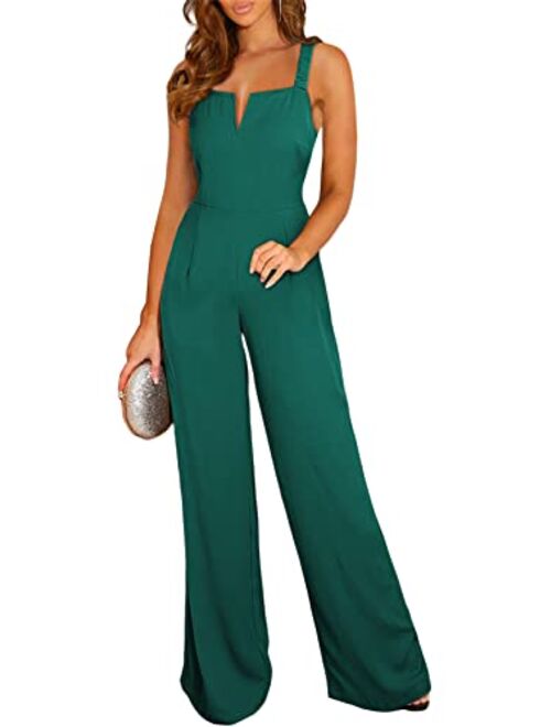 BLENCOT Sleeveless Jumpsuits For Women Dressy Casual V Neck Wide Leg Long Pants Slip Rompers Summer Overalls