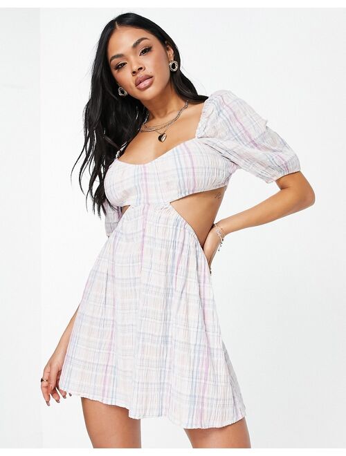 ASOS DESIGN cut out seersucker check beach dress in pastel