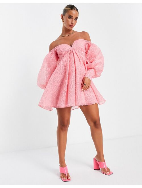 ASOS EDITION off shoulder mini dress in bubble organza in pink