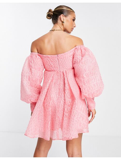 ASOS EDITION off shoulder mini dress in bubble organza in pink