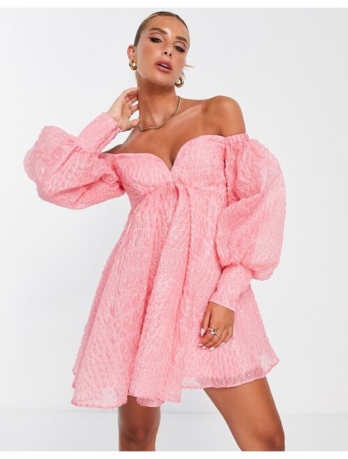 ASOS EDITION off shoulder mini dress in bubble organza in pink