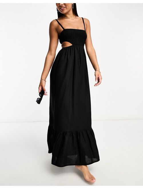 The Frolic emerald cut out maxi summer dress in black