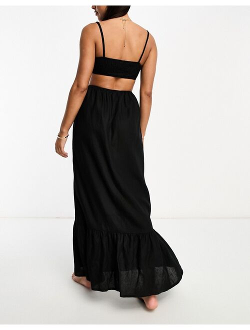 The Frolic emerald cut out maxi summer dress in black