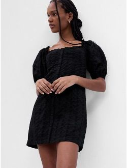 Puff Sleeve Eyelet Mini Dress