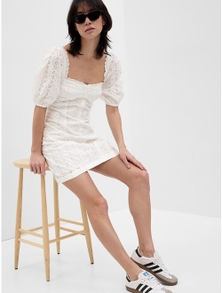 Puff Sleeve Eyelet Mini Dress