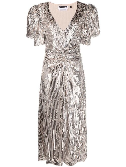 ROTATE puff-sleeve sequin midi dress