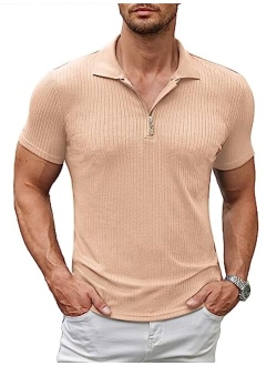 Men's Muscle T Shirts Stretch Short Sleeve Slim Fit Polo Shirts Bodybuilding Work Out Tee Shirts