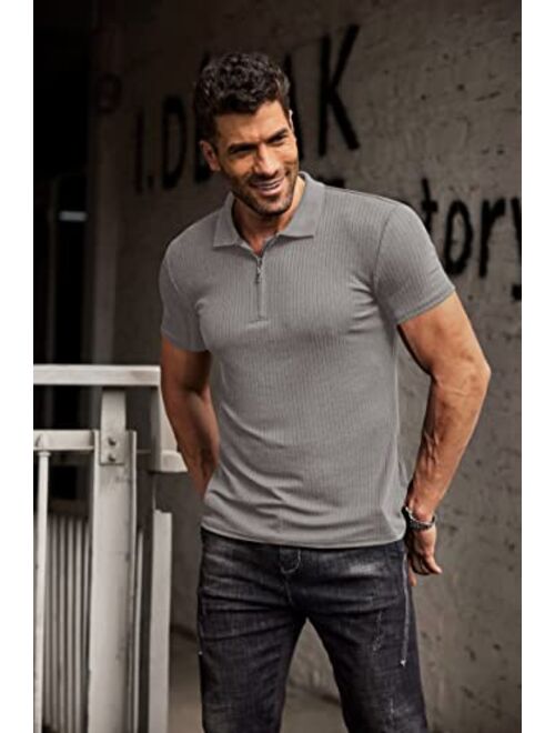 COOFANDY Men's Muscle T Shirts Stretch Short Sleeve Slim Fit Polo Shirts Bodybuilding Work Out Tee Shirts