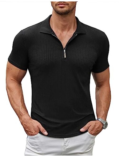 COOFANDY Men's Muscle T Shirts Stretch Short Sleeve Slim Fit Polo Shirts Bodybuilding Work Out Tee Shirts