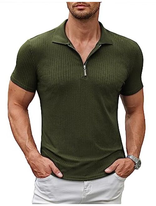COOFANDY Men's Muscle T Shirts Stretch Short Sleeve Slim Fit Polo Shirts Bodybuilding Work Out Tee Shirts