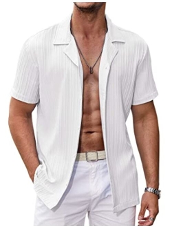 Men's Casual Shirts Short Sleeve Button Down Shirt for Men Textured Fashion Summer Beach Shirt