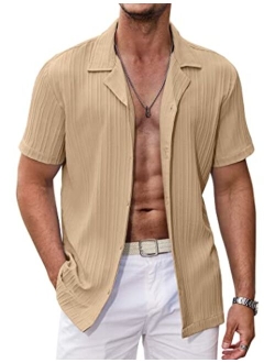 Men's Casual Shirts Short Sleeve Button Down Shirt for Men Textured Fashion Summer Beach Shirt