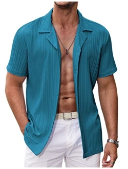 Men's Casual Shirts Short Sleeve Button Down Shirt for Men Textured Fashion Summer Beach Shirt