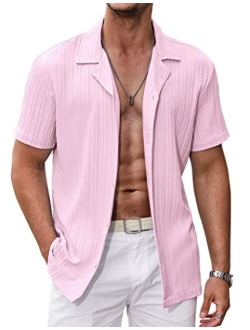 Men's Casual Shirts Short Sleeve Button Down Shirt for Men Textured Fashion Summer Beach Shirt