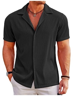 Men's Casual Button Down Shirts Short Sleeve Regular Fit Fashion Camp Beach Shirts Tops