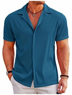 Men's Casual Button Down Shirts Short Sleeve Regular Fit Fashion Camp Beach Shirts Tops