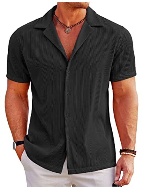 COOFANDY Men's Casual Button Down Shirts Short Sleeve Regular Fit Fashion Camp Beach Shirts Tops