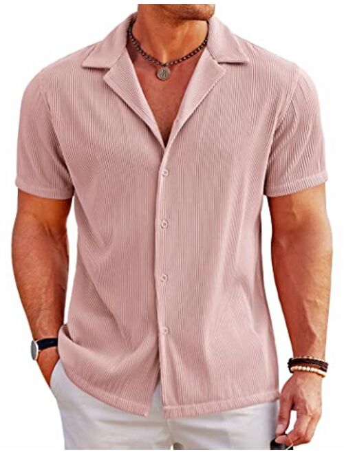 COOFANDY Men's Casual Button Down Shirts Short Sleeve Regular Fit Fashion Camp Beach Shirts Tops