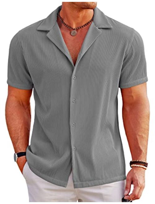 COOFANDY Men's Casual Button Down Shirts Short Sleeve Regular Fit Fashion Camp Beach Shirts Tops