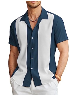 Men's Vintage Bowling Shirt Short Sleeve Button Down Summer Cuba Beach Shirts