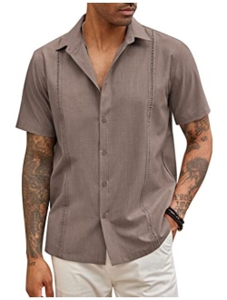 Mens Short Sleeve Cuban Guayabera Shirt Casual Summer Beach Button Down Shirts