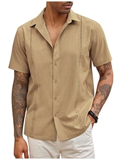 Mens Short Sleeve Cuban Guayabera Shirt Casual Summer Beach Button Down Shirts