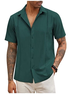 Mens Short Sleeve Cuban Guayabera Shirt Casual Summer Beach Button Down Shirts