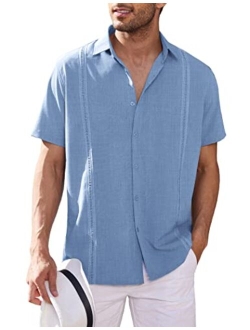 Mens Short Sleeve Cuban Guayabera Shirt Casual Summer Beach Button Down Shirts