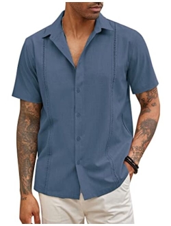 Mens Short Sleeve Cuban Guayabera Shirt Casual Summer Beach Button Down Shirts