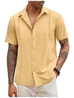 Mens Short Sleeve Cuban Guayabera Shirt Casual Summer Beach Button Down Shirts