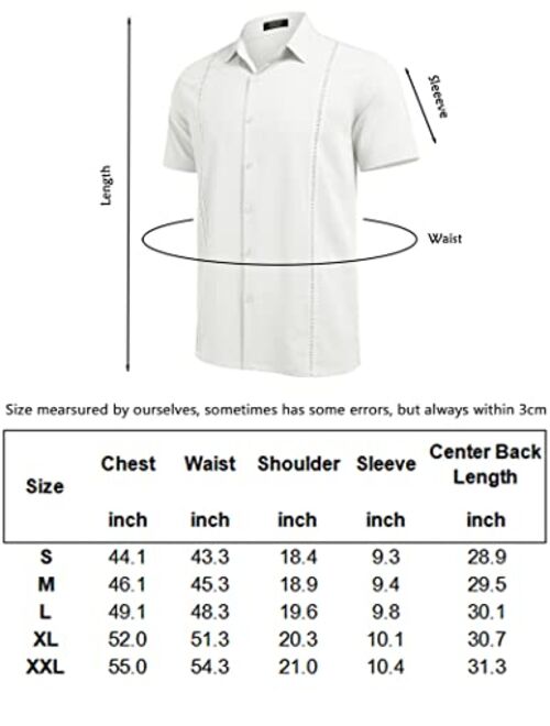 COOFANDY Mens Short Sleeve Cuban Guayabera Shirt Casual Summer Beach Button Down Shirts