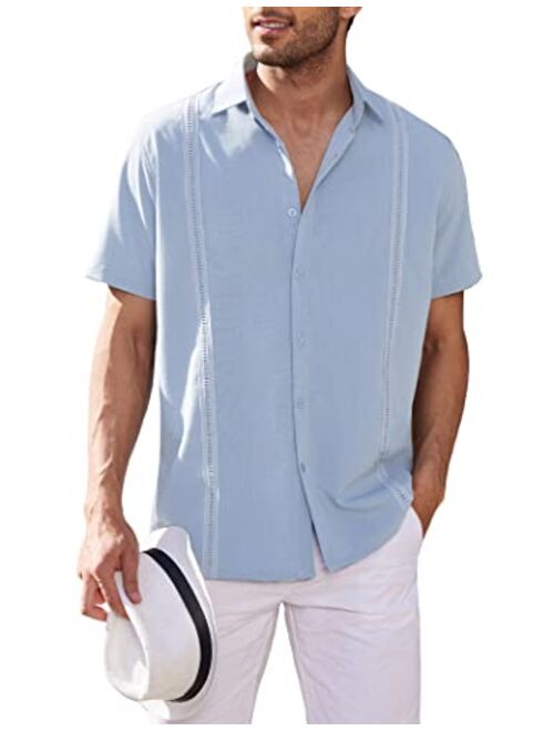 COOFANDY Mens Short Sleeve Cuban Guayabera Shirt Casual Summer Beach Button Down Shirts