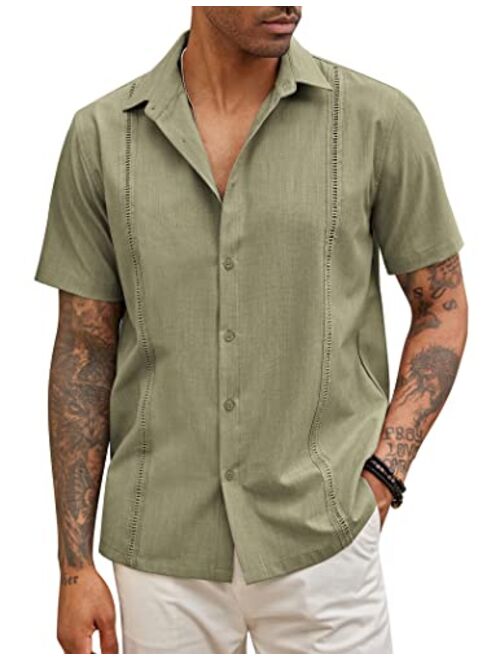 COOFANDY Mens Short Sleeve Cuban Guayabera Shirt Casual Summer Beach Button Down Shirts