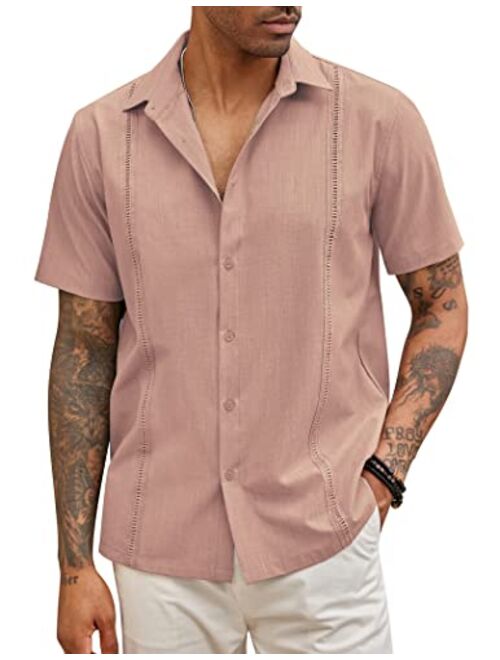 COOFANDY Mens Short Sleeve Cuban Guayabera Shirt Casual Summer Beach Button Down Shirts