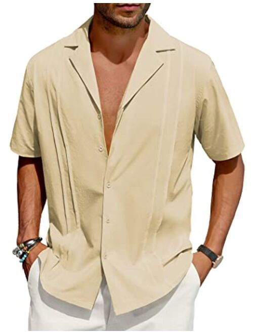 COOFANDY Mens Short Sleeve Cuban Guayabera Shirt Casual Summer Beach Button Down Shirts